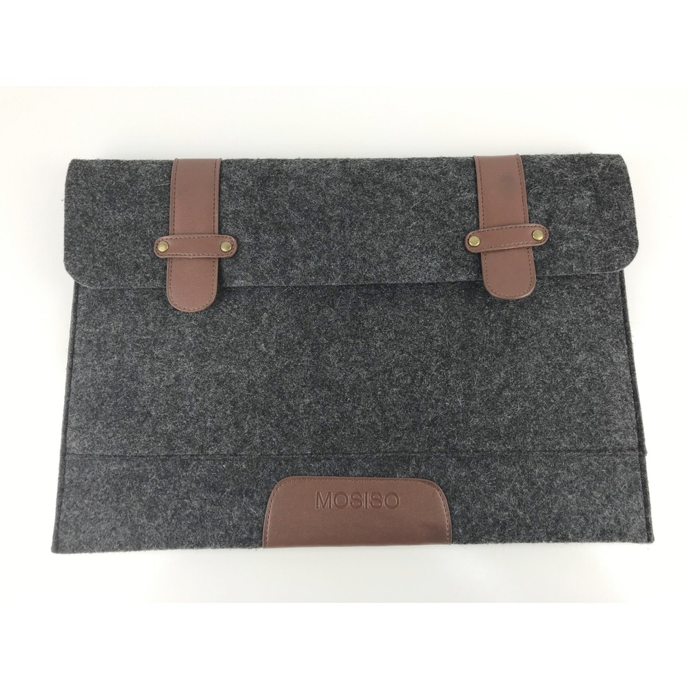 MOSISO Laptop Sleeve Case Felt Gray w/ Brown Faux Leather‎ Accents Tablet Cover